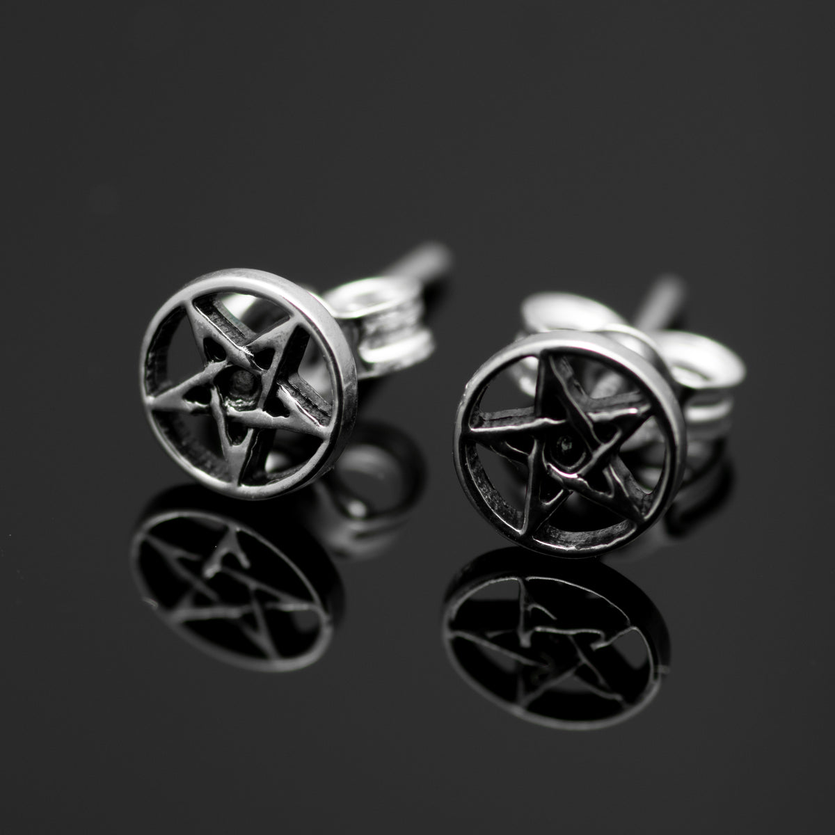 Pentagram Star Stud Earrings – Sterling Silver Pair | Witchy Gothic Jewelry