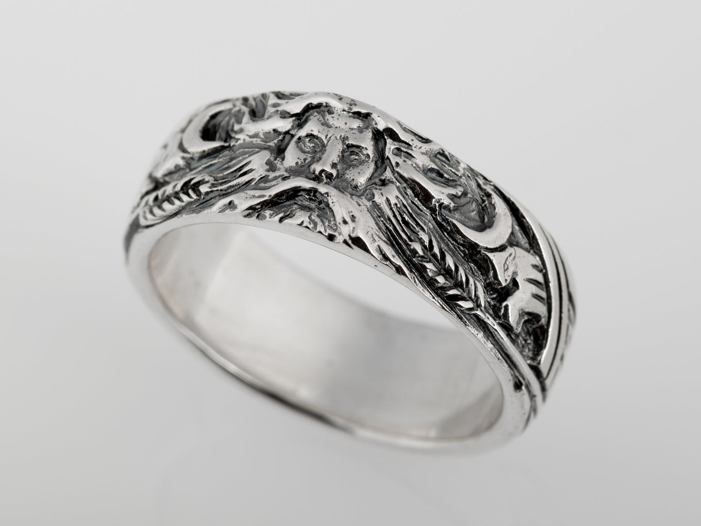 Silver ring Veles God slavic guard