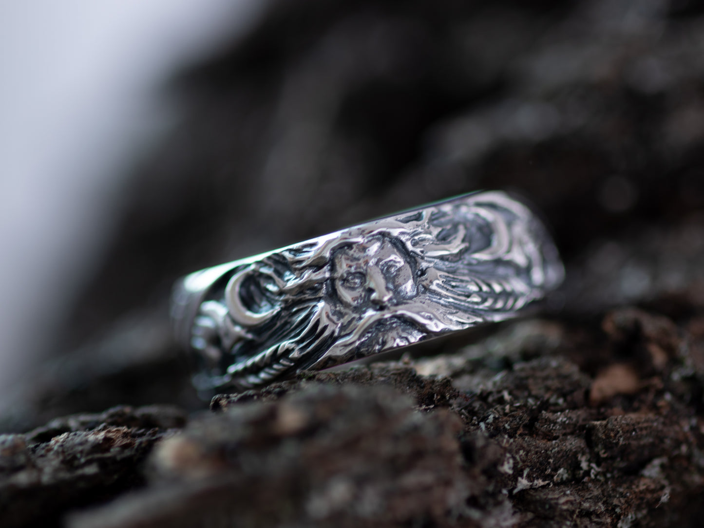 Silver ring Veles God slavic guard