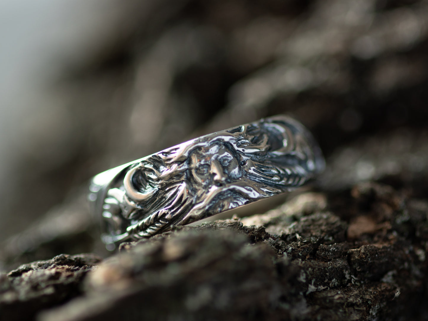 Silver ring Veles God slavic guard