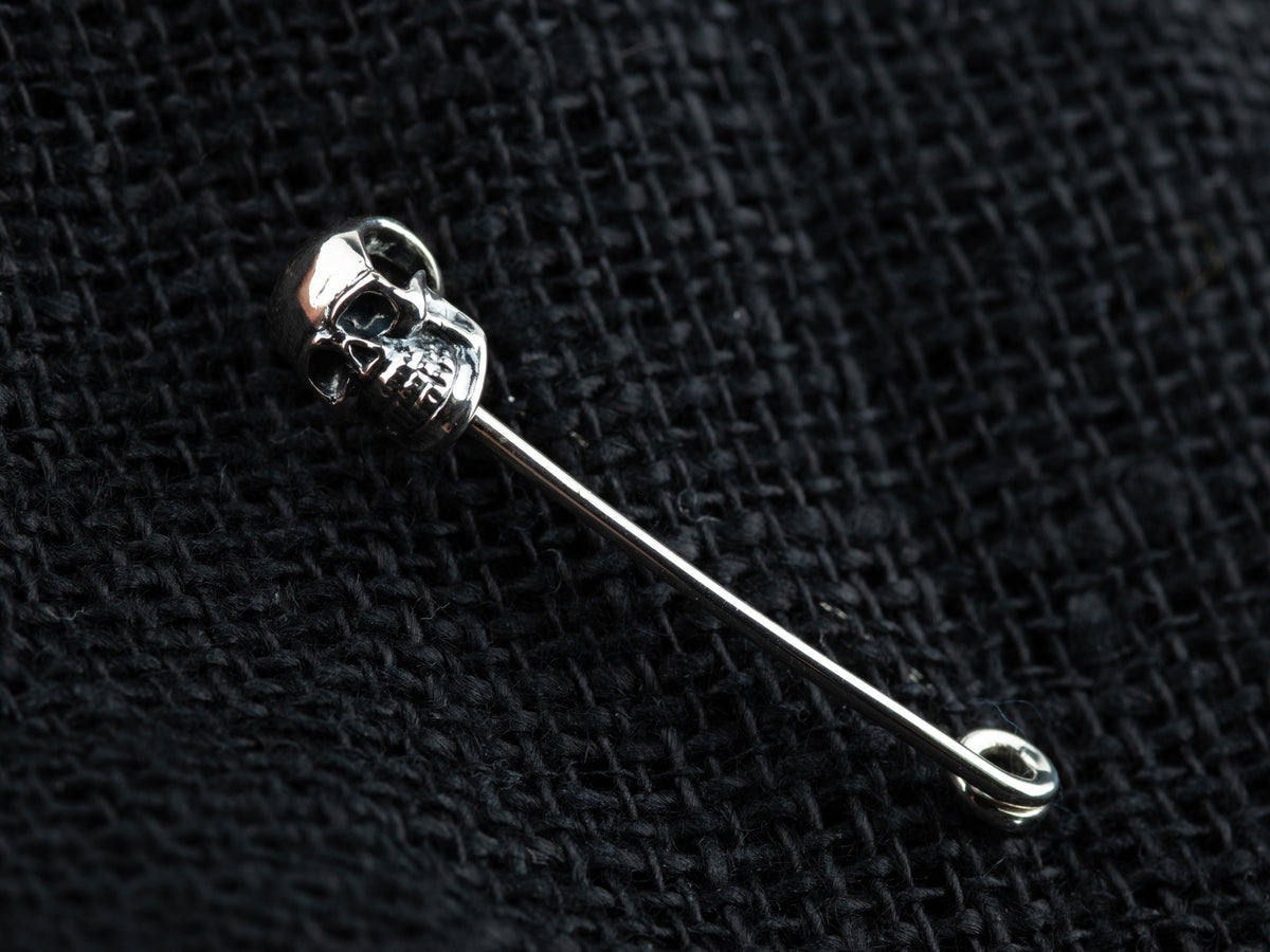 Skull Safety Pin – Sterling Silver Gothic Earring & Brooch