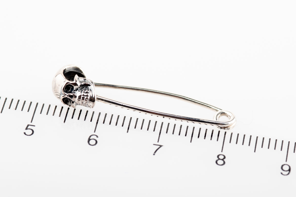 Skull Safety Pin – Sterling Silver Gothic Earring & Brooch