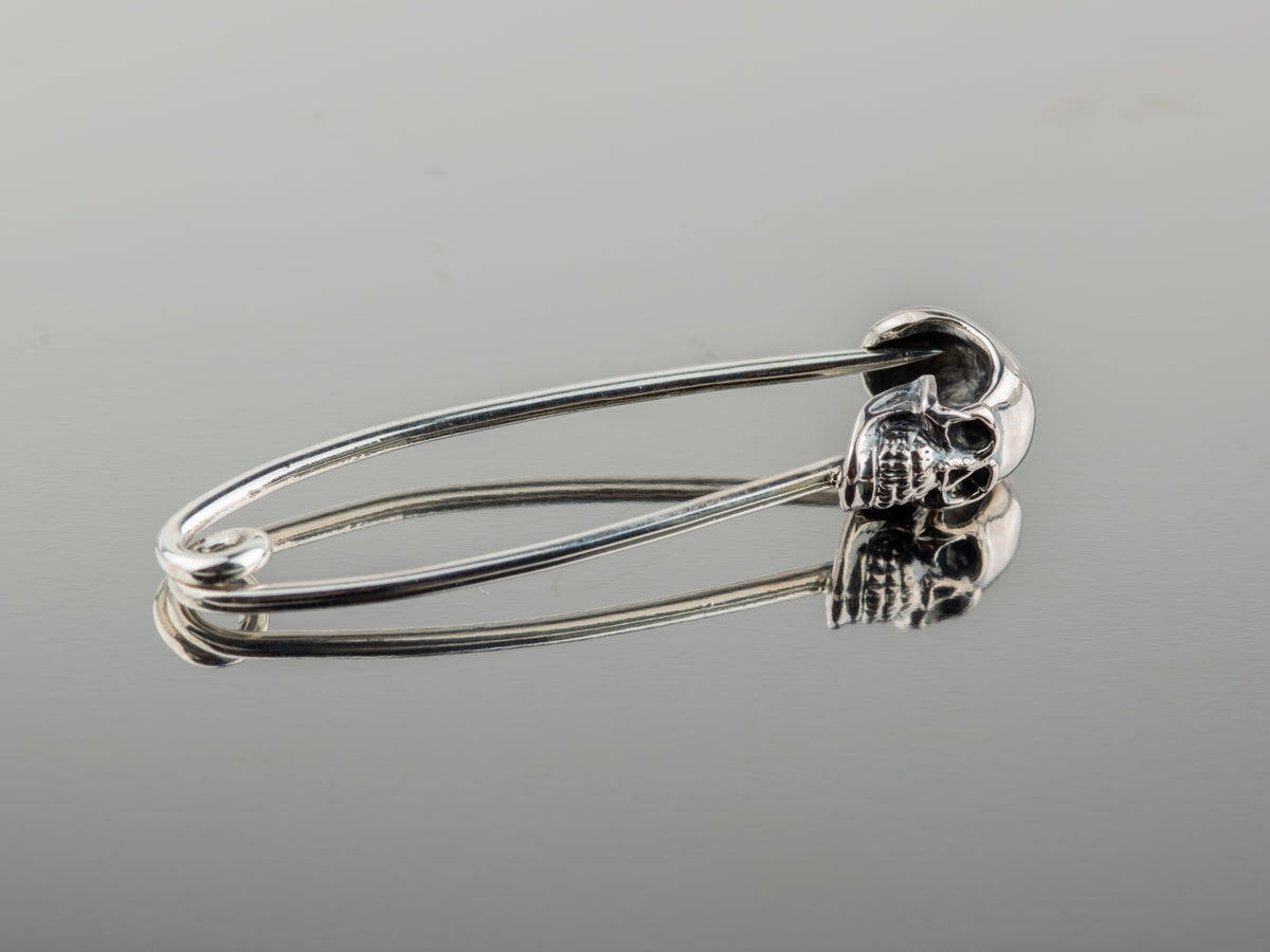 Skull Safety Pin – Sterling Silver Gothic Earring & Brooch