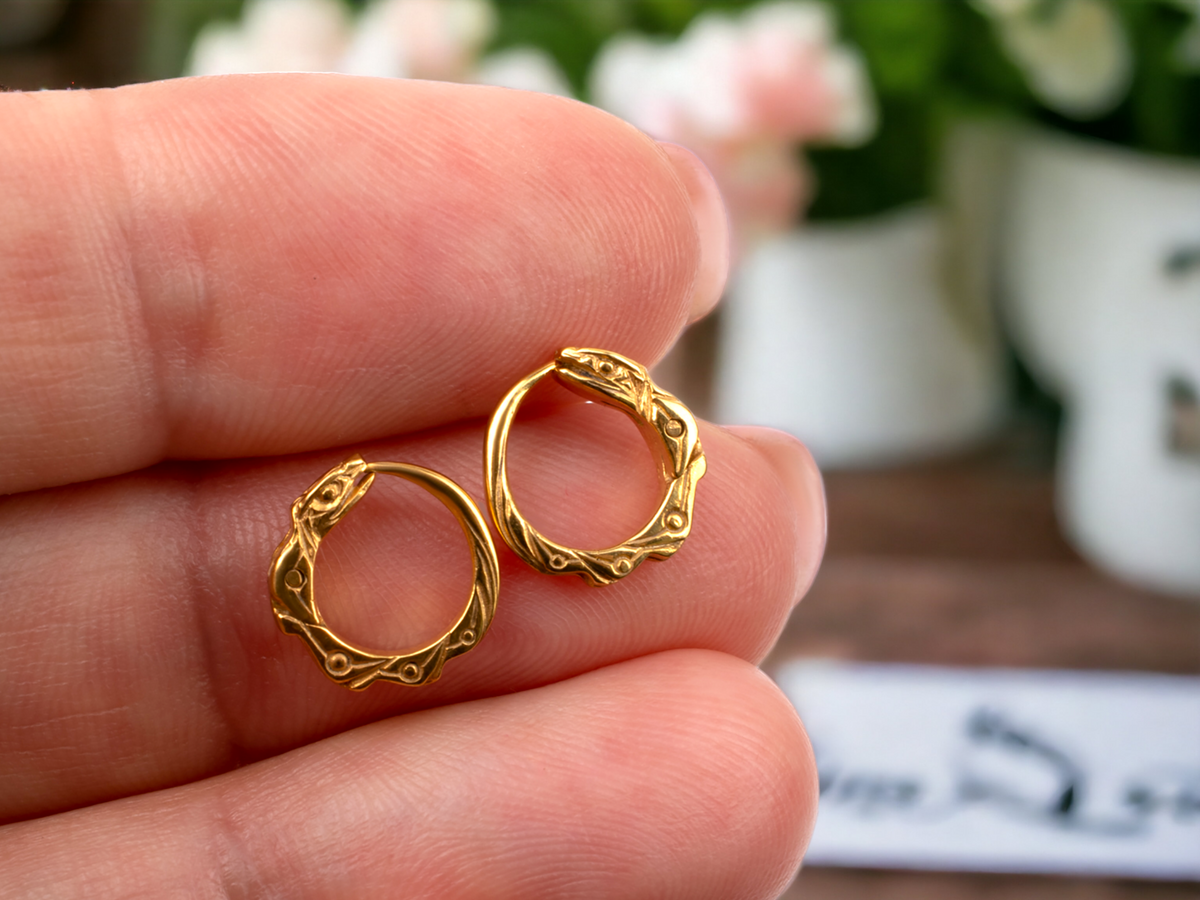 Gold plated small hoop cartilage earring ouroboros