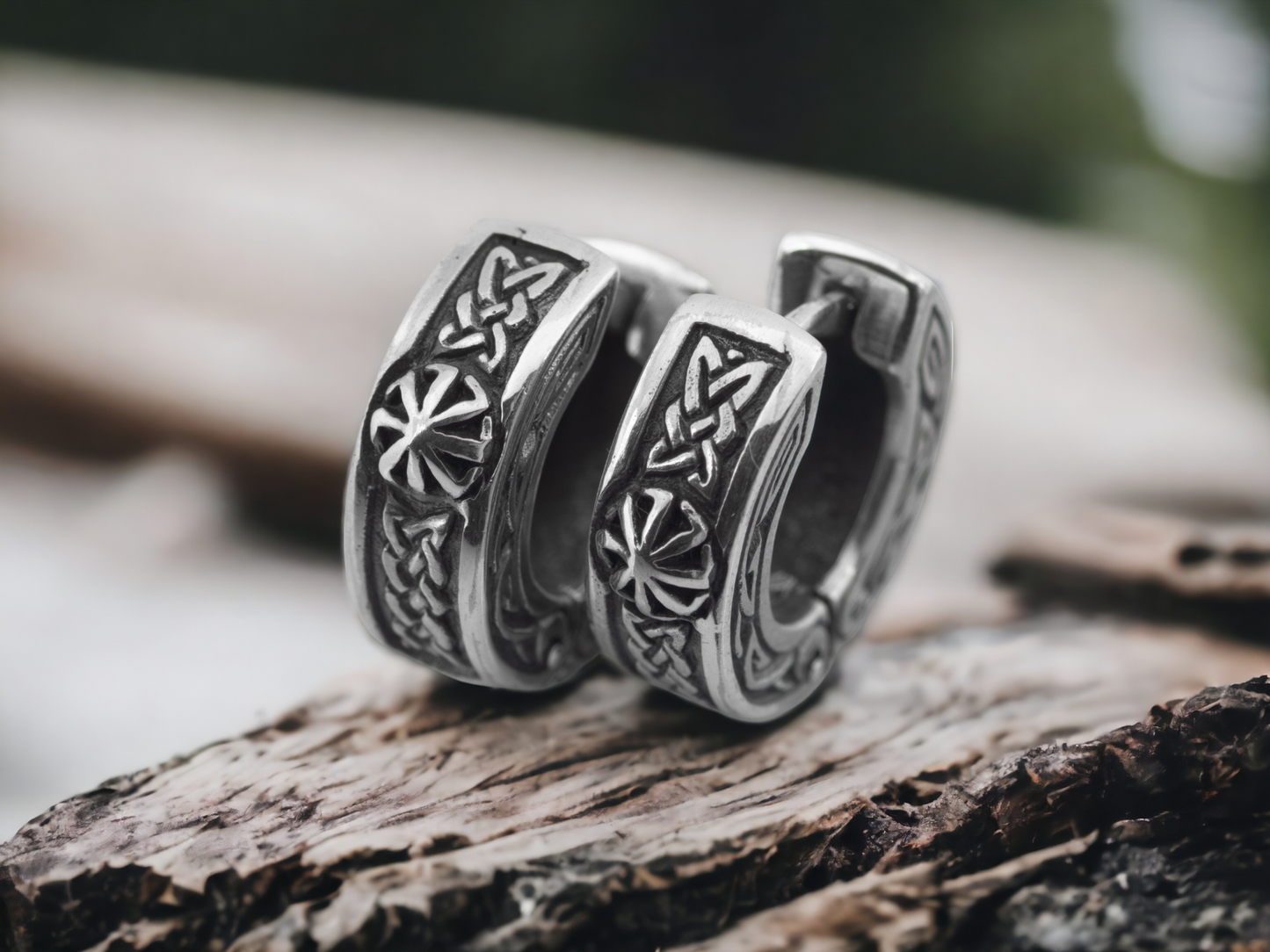 Celtic Viking Huggie Hoop Earrings – Sterling Silver Handmade