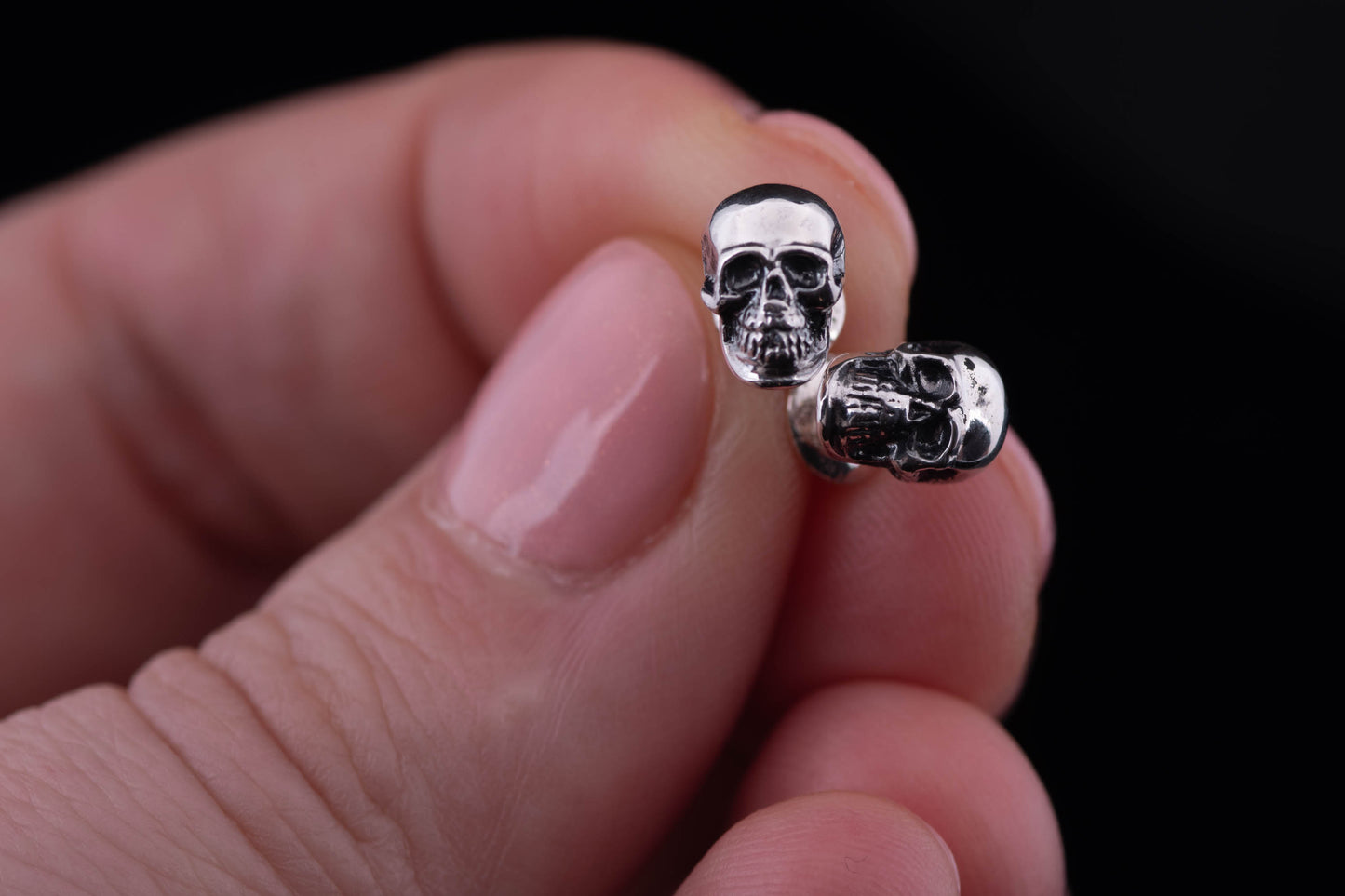 Skull earrings sterling silver small studs