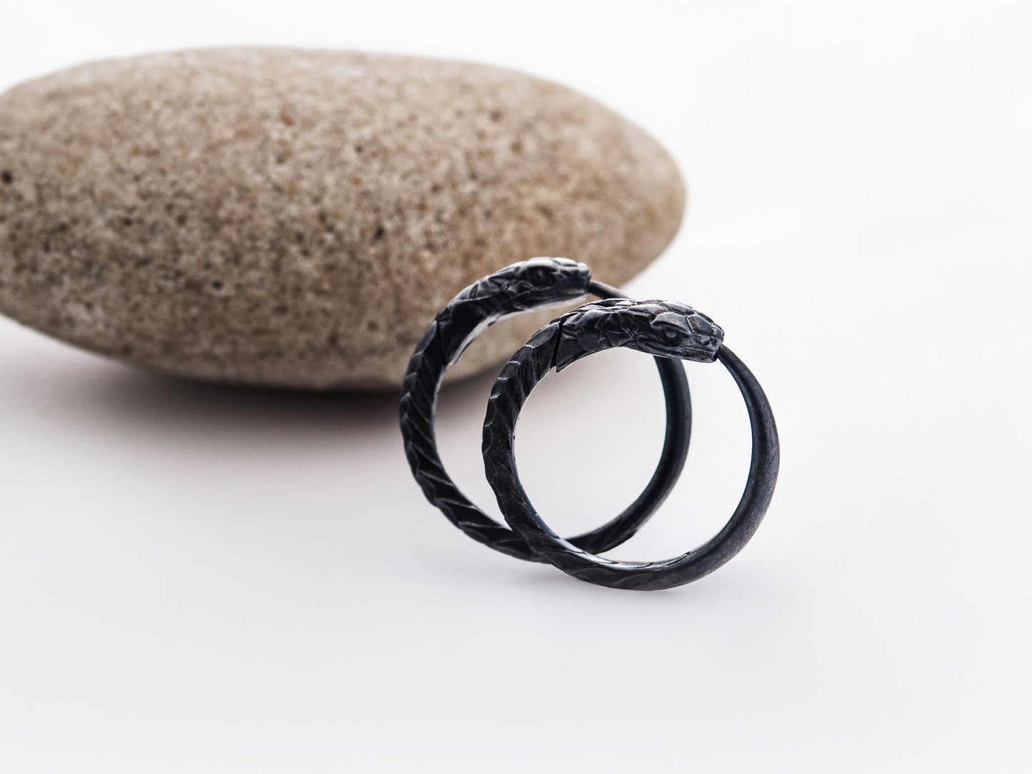 Small hoop earrings ouroboros black sterling silver