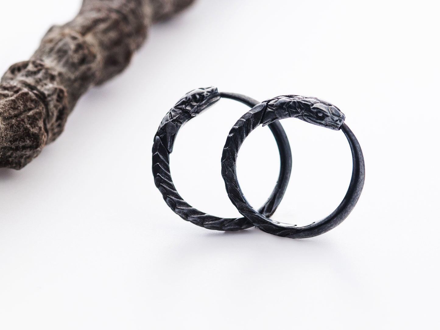 Small hoop earrings ouroboros black sterling silver