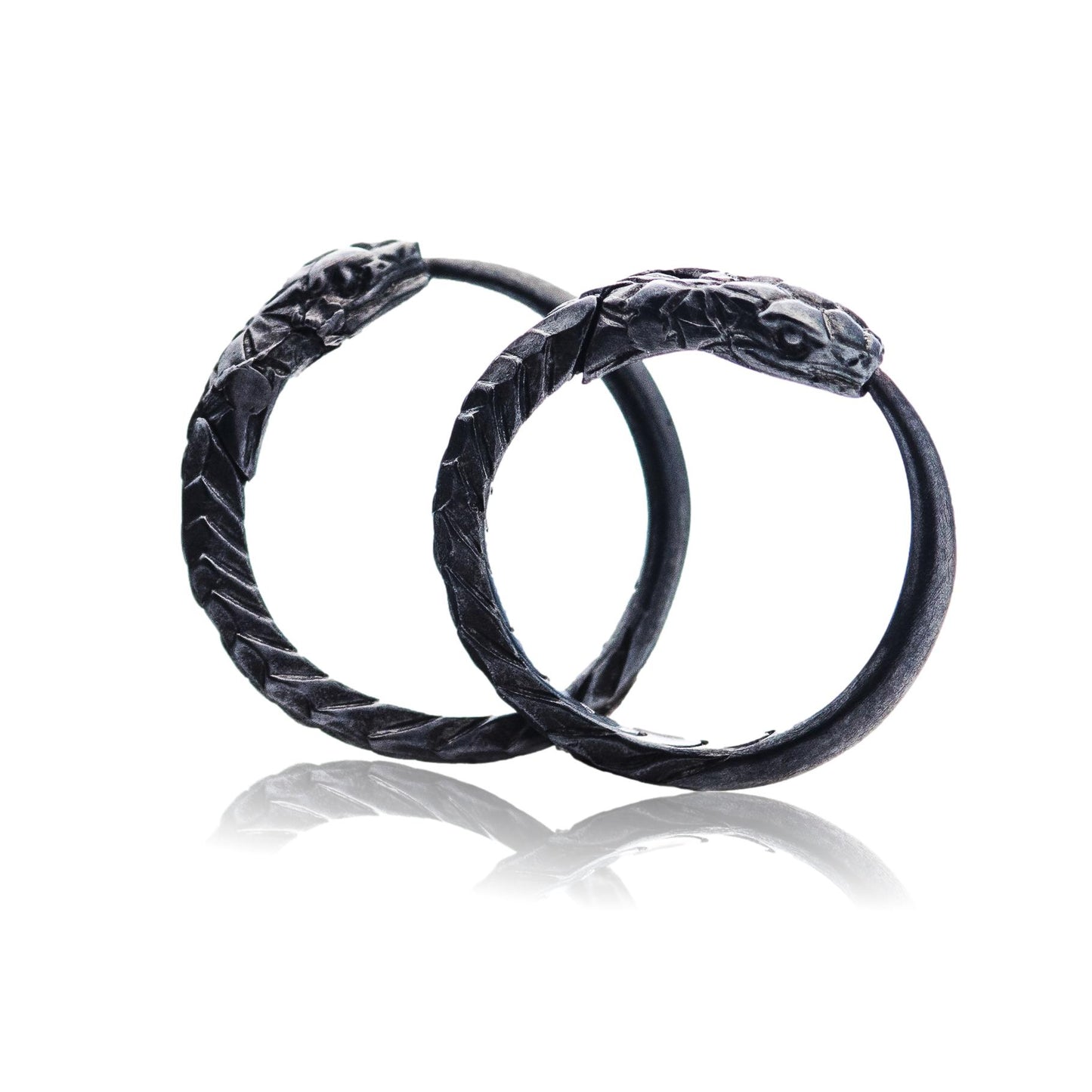 Small hoop earrings ouroboros black sterling silver