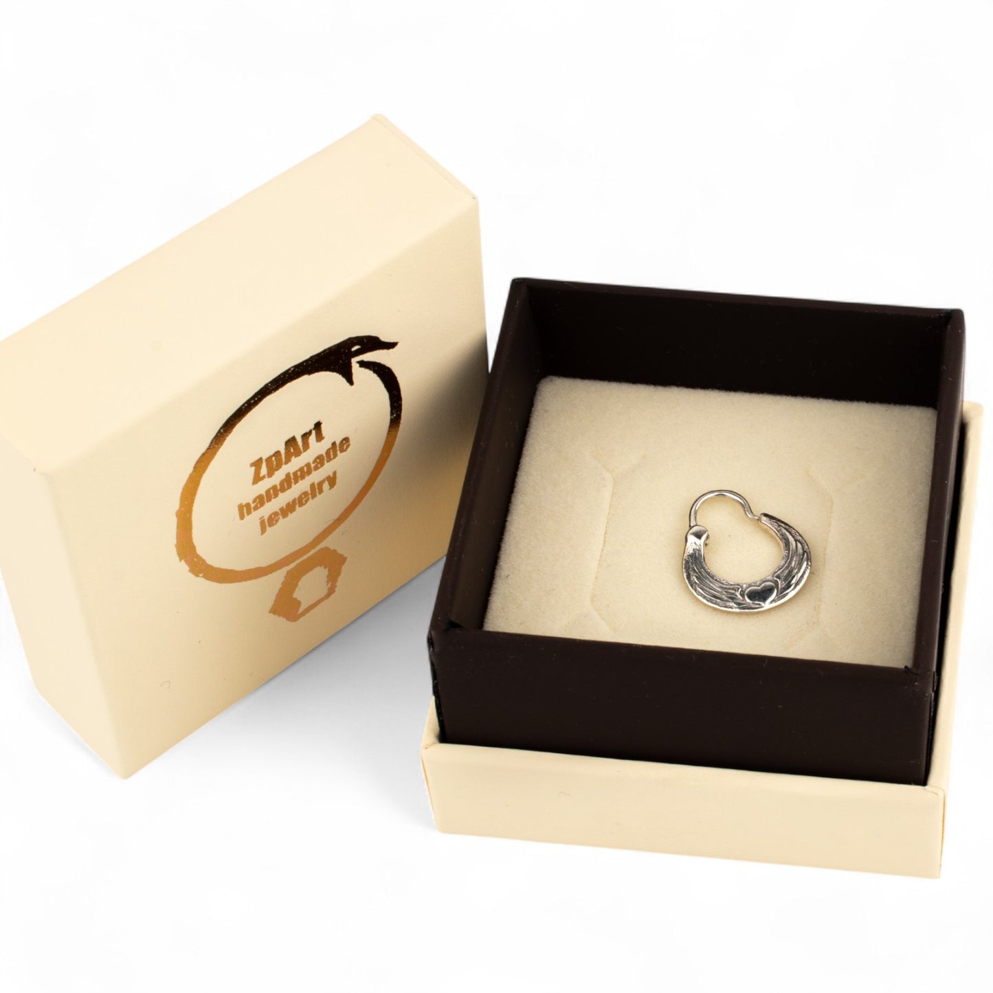 Men's Winged Heart Earring - Sterling Silver - Small Mono Earring - EK016s-1