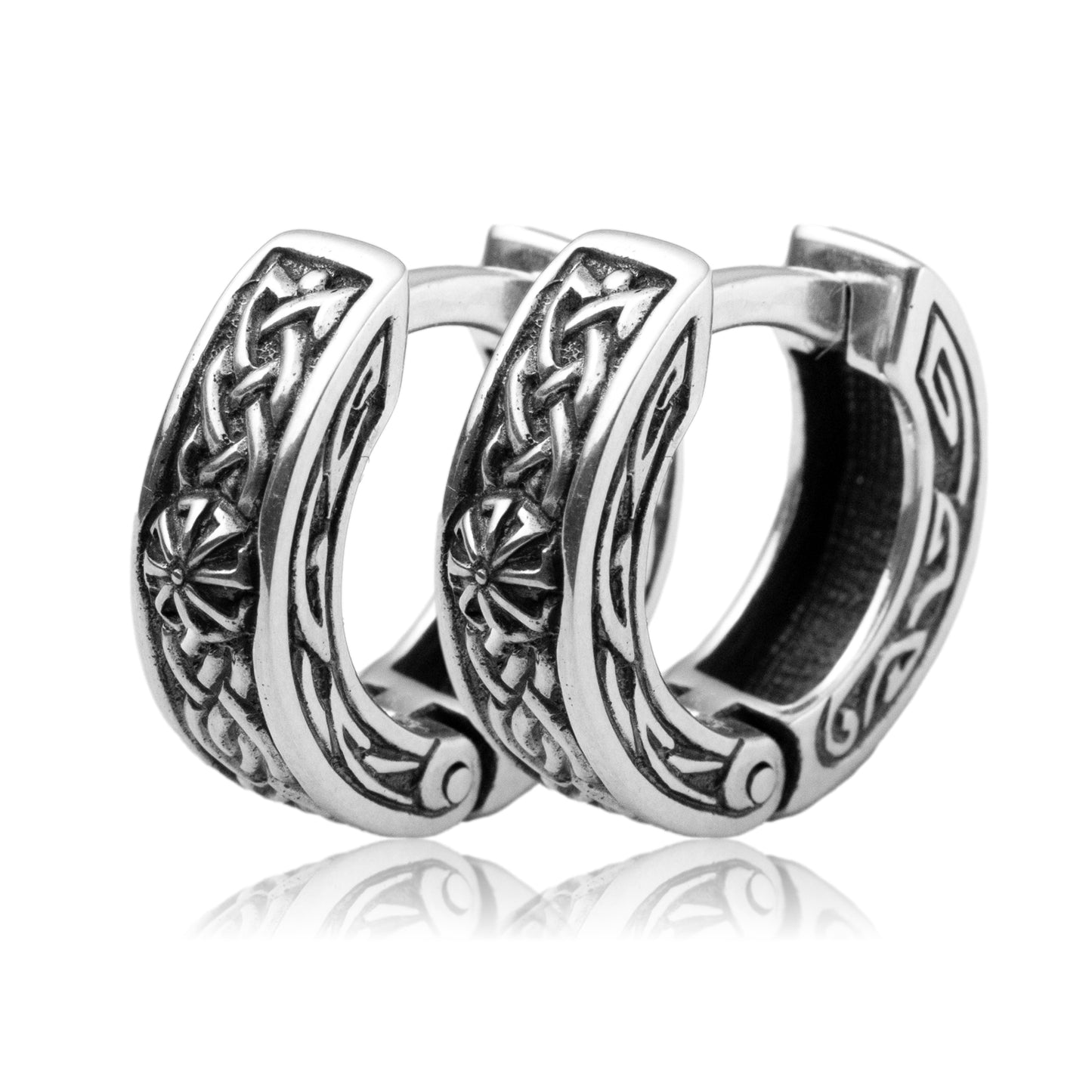 Hoop earrings celtic ornament sterling silver