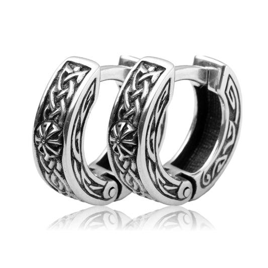 Hoop earrings celtic ornament sterling silver