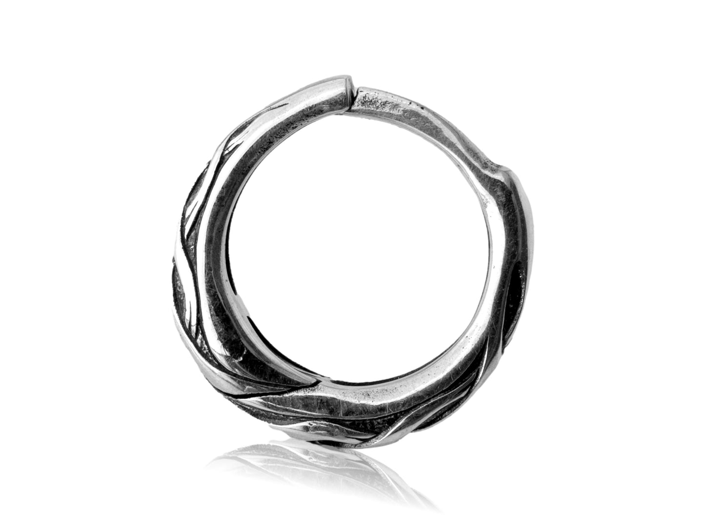 Silver hoop earrings with waved unique ornament for men or women