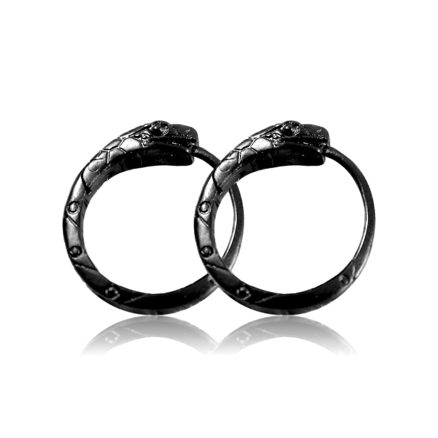 Black hoop earrings ouroboros sterling silver