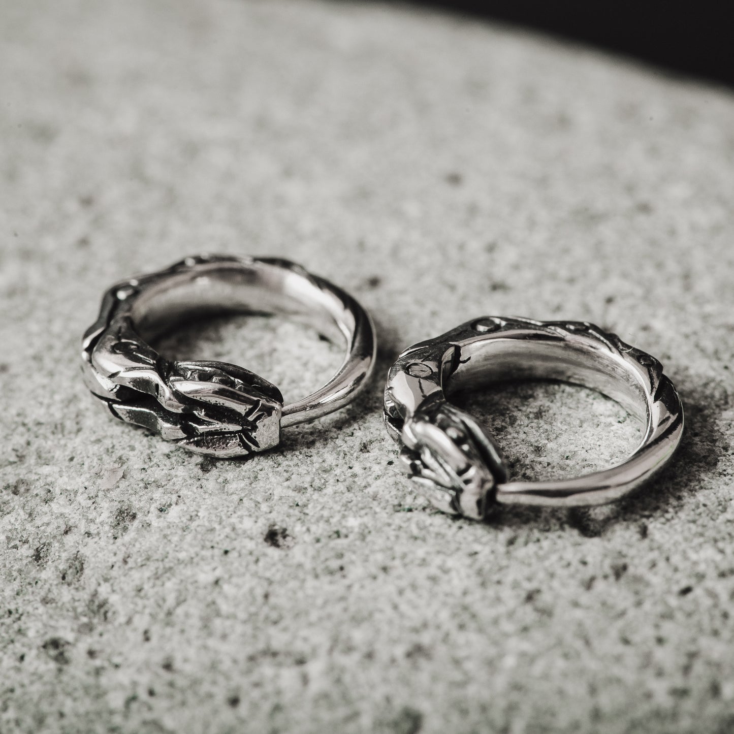 Tiny hoop earrings Ouroboros sterling silver
