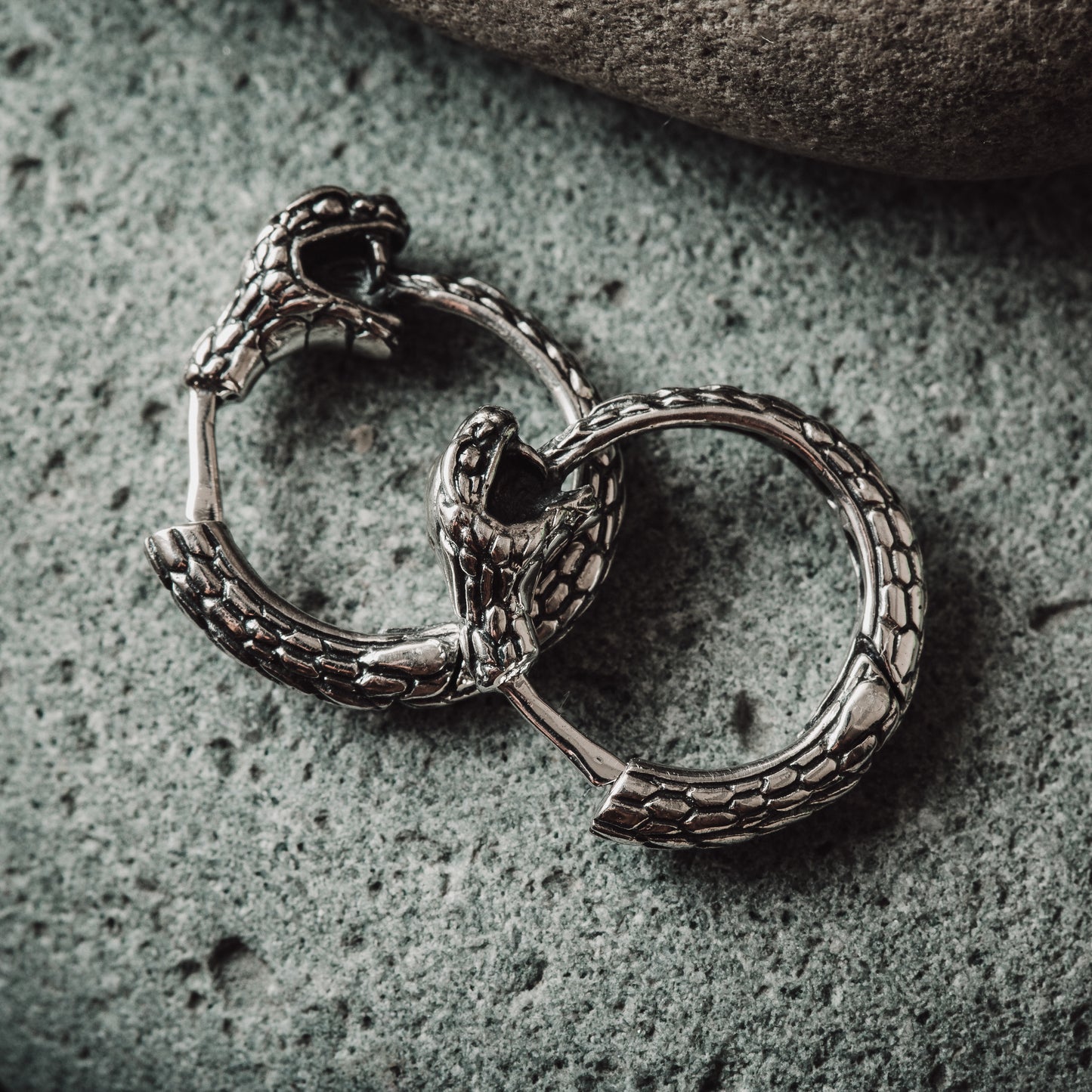 Snake hoop earrings Ouroboros sterling silver