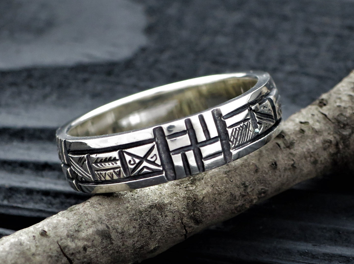 Ancient Calendar Ethnic ring sterling silver