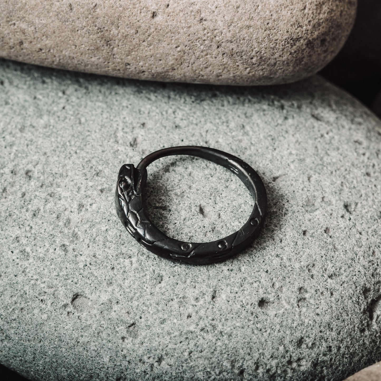 Black hoop earrings ouroboros sterling silver