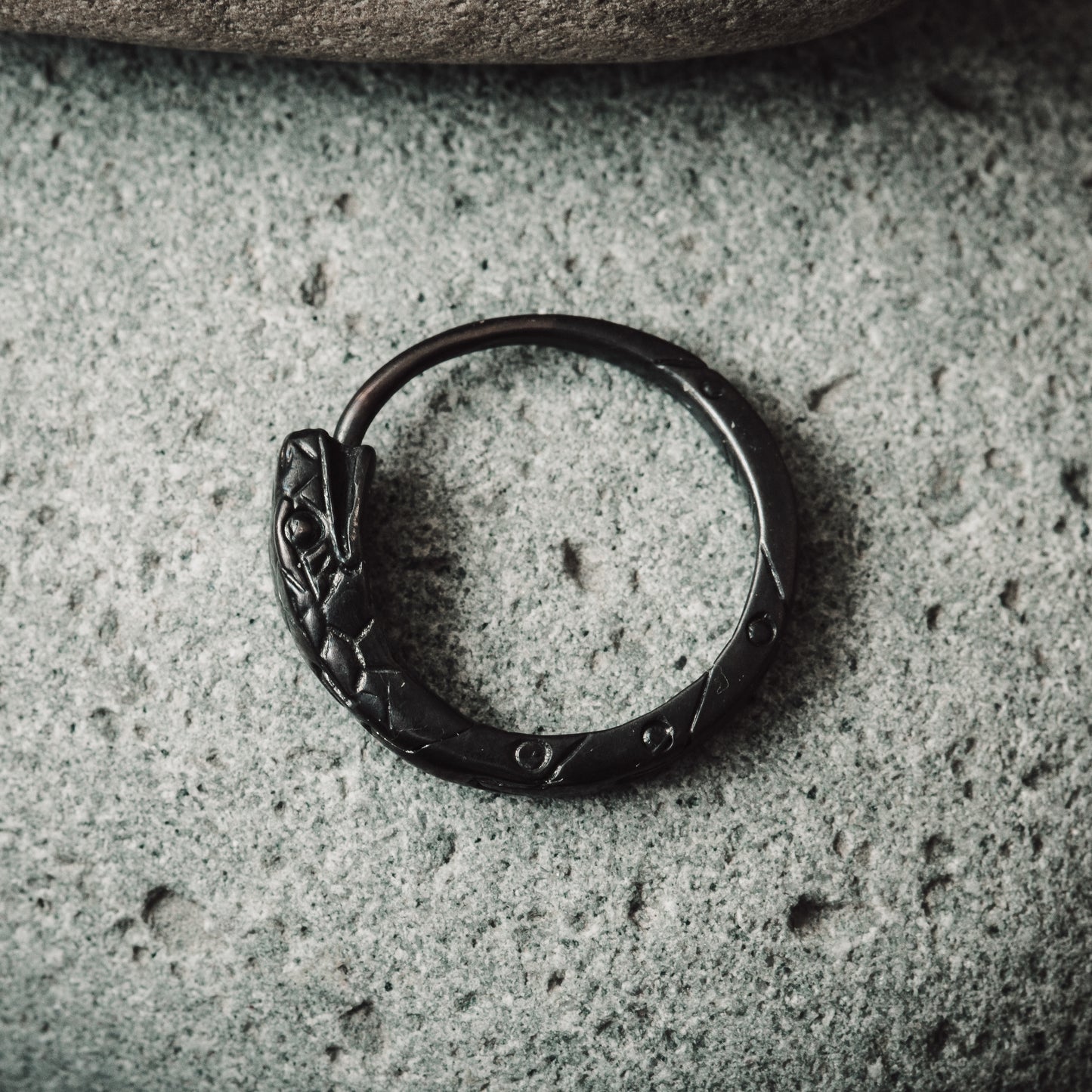 Black hoop earrings ouroboros sterling silver