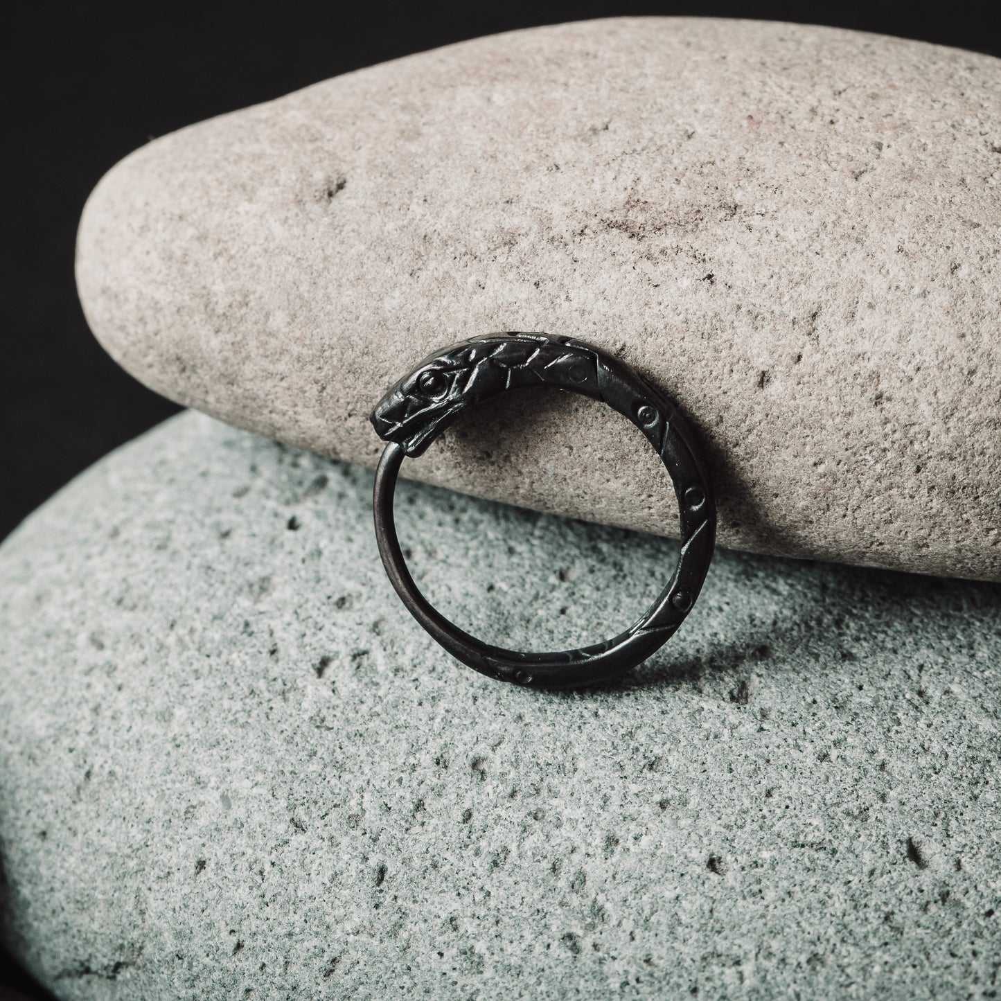 Black hoop earrings ouroboros sterling silver