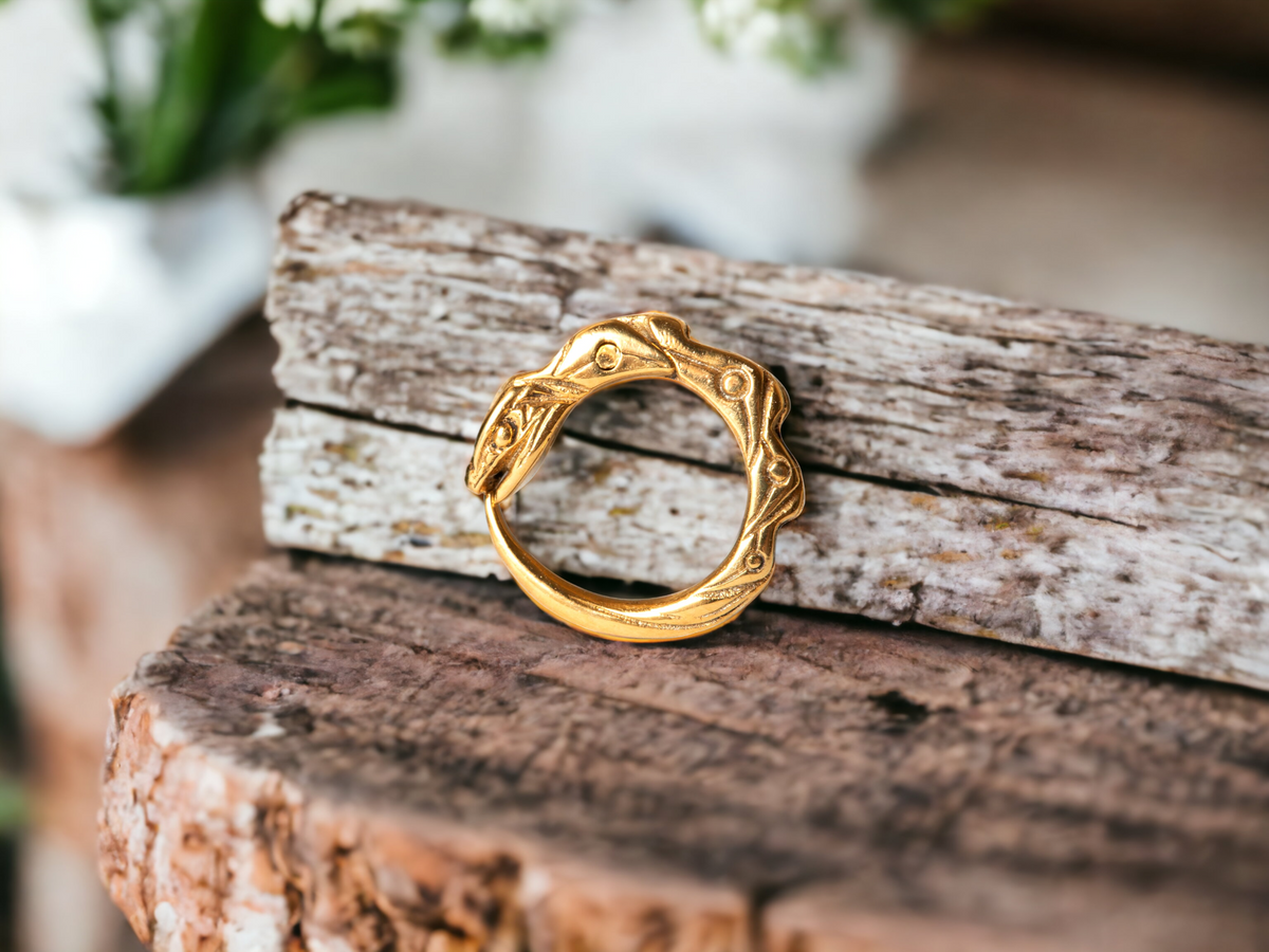 Gold plated small hoop cartilage earring ouroboros