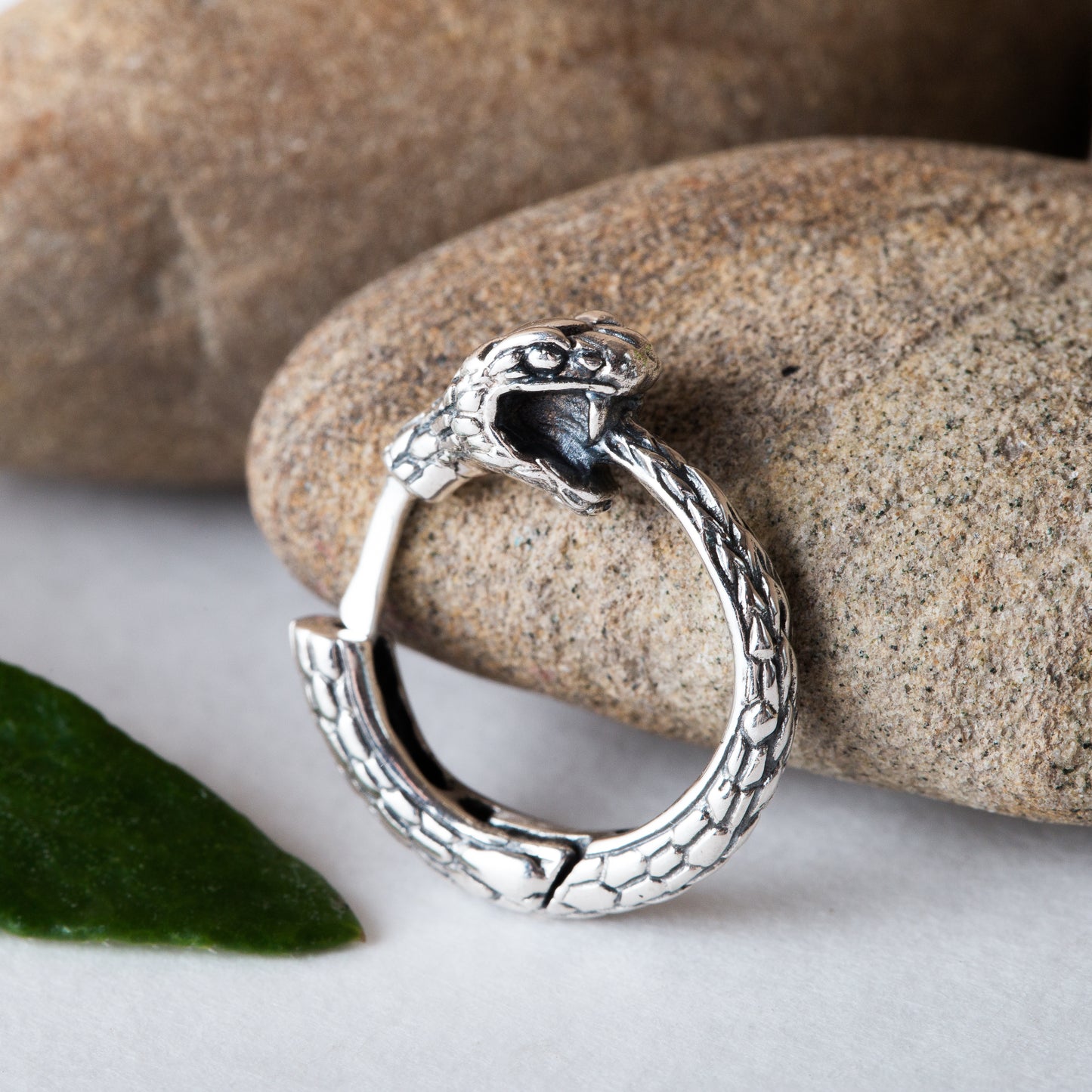 Snake hoop earrings Ouroboros sterling silver