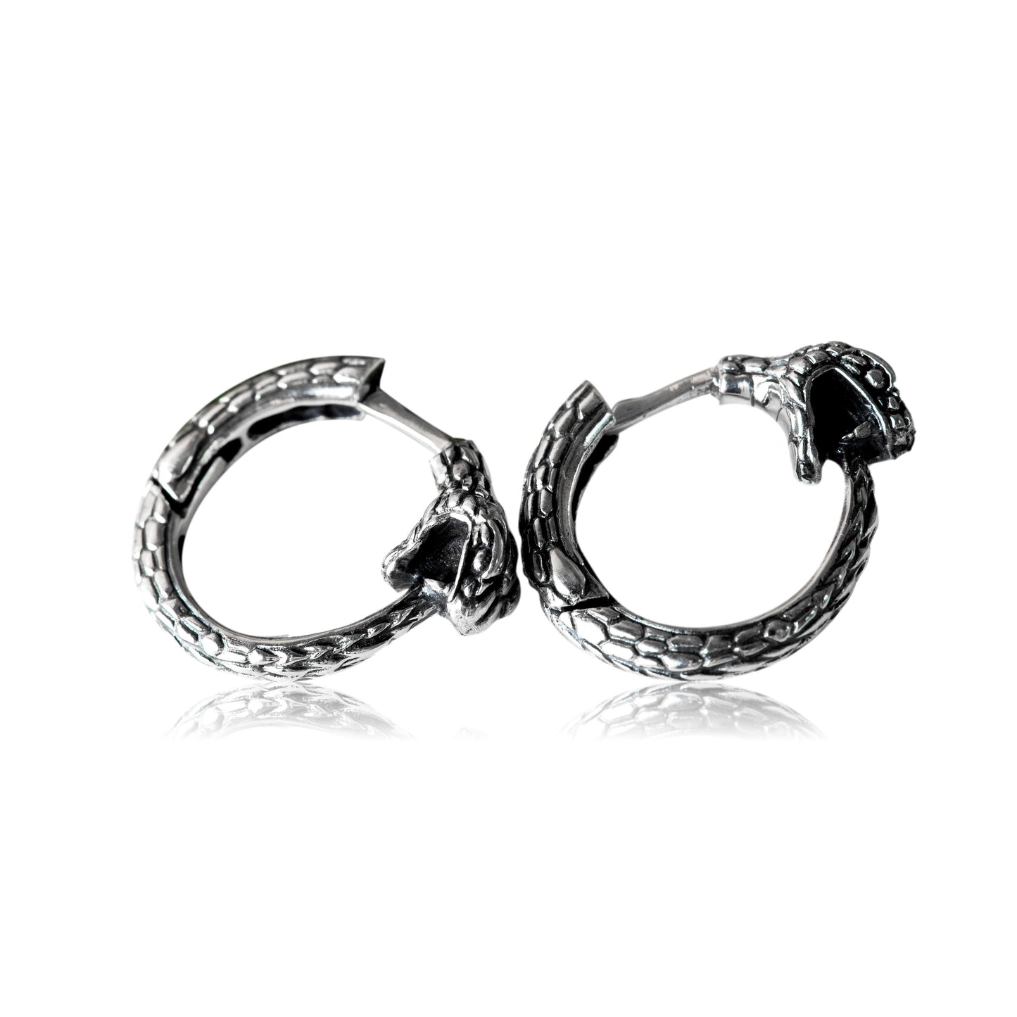 Snake hoop earrings Ouroboros sterling silver