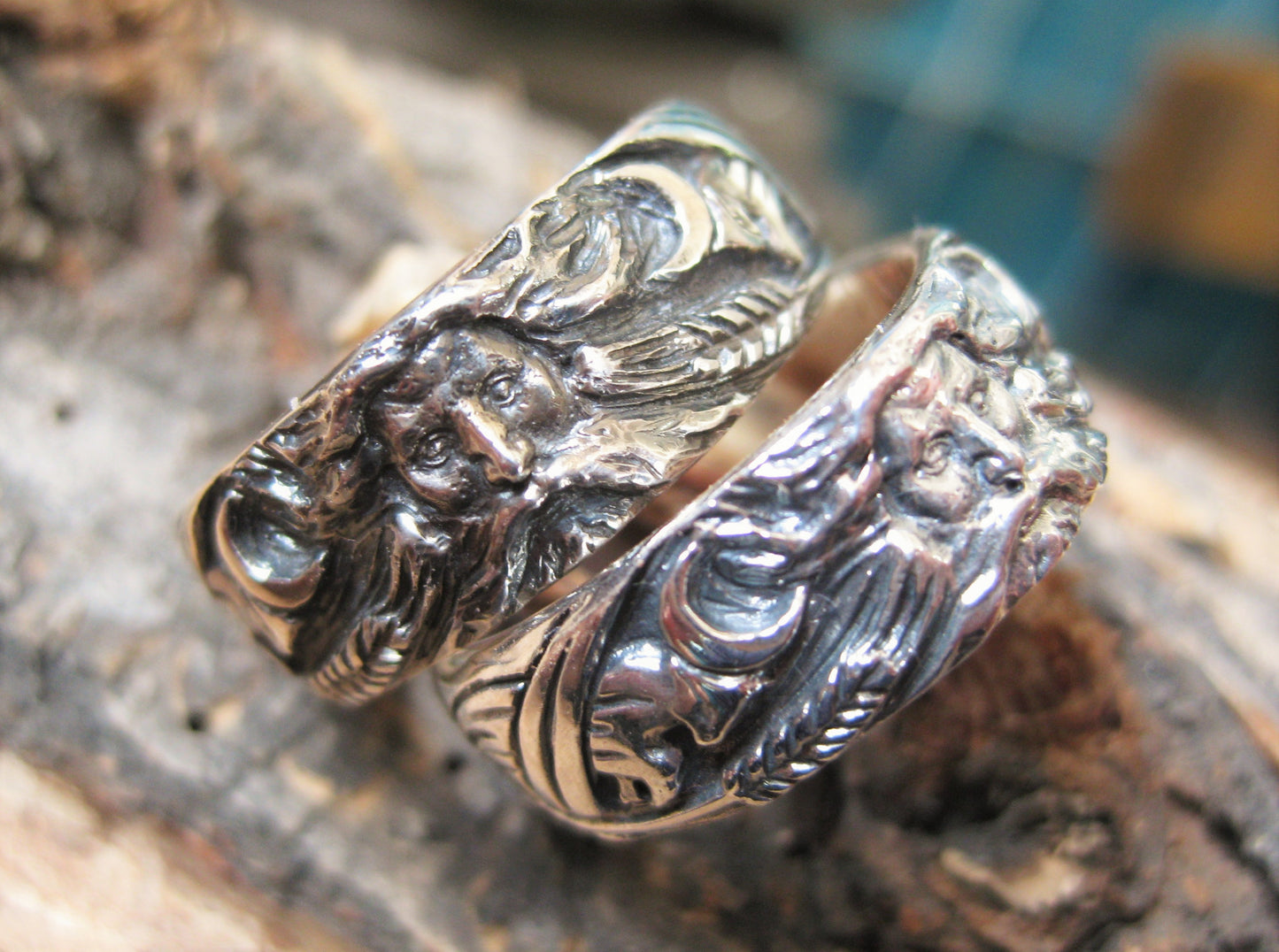 Silver ring Veles God slavic guard