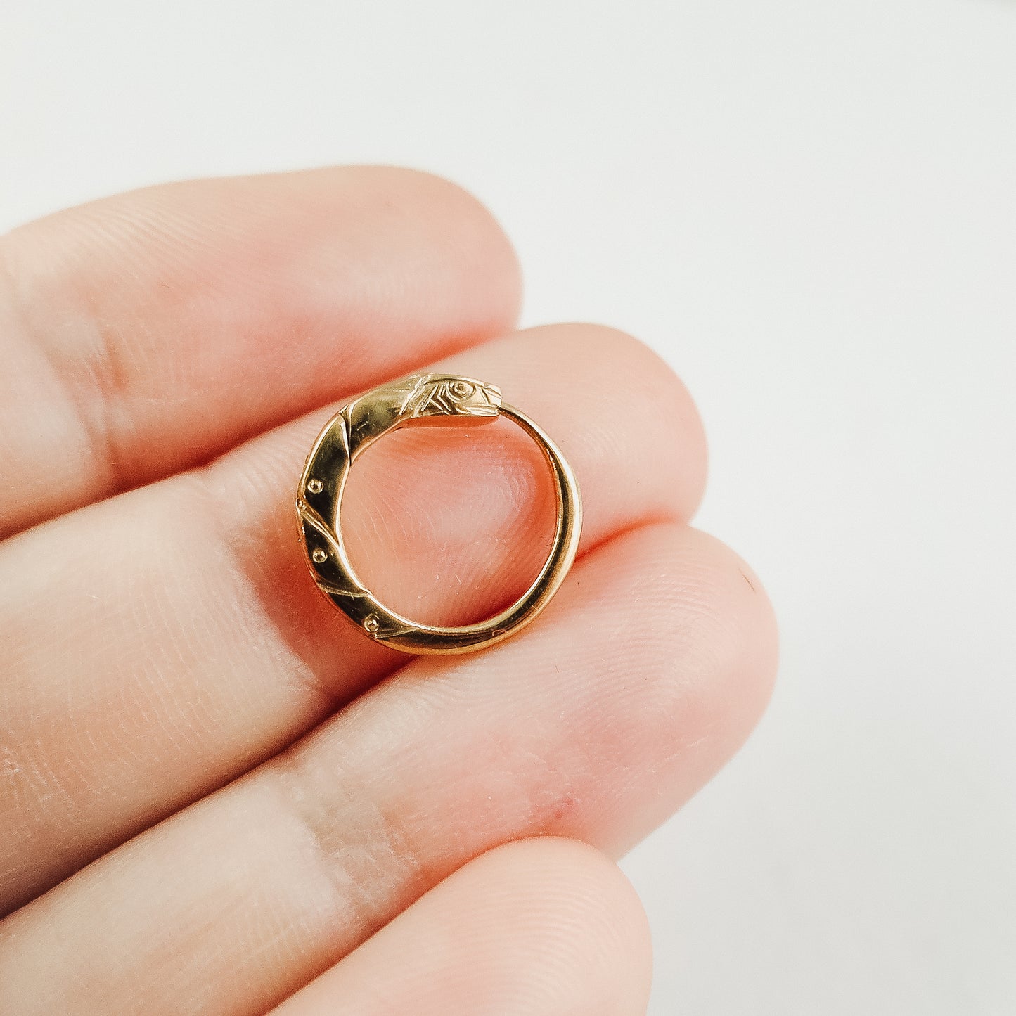 Gold-Plated Ouroboros Hoop Earring – 14mm Handmade