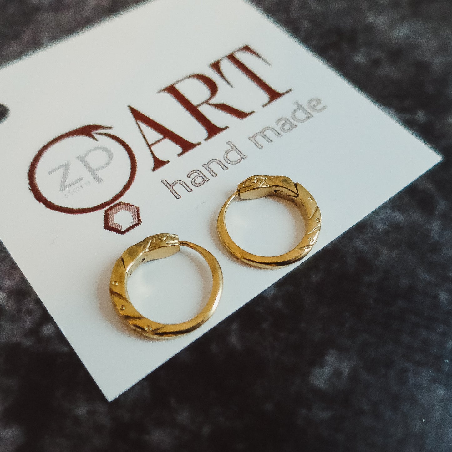 Gold-Plated Ouroboros Hoop Earrings – 14mm Handmade