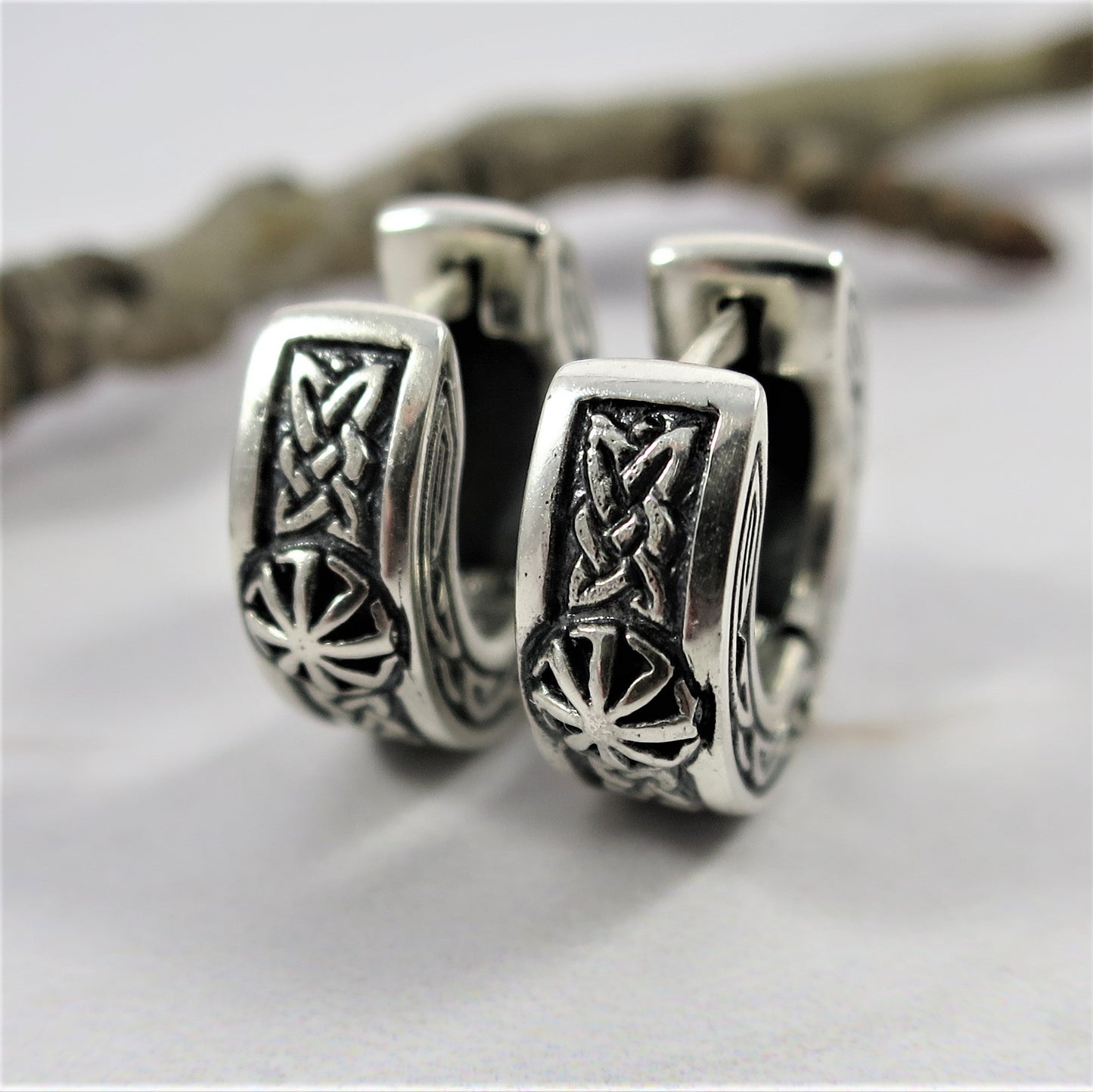 Celtic Viking Huggie Hoop Earrings – Sterling Silver Handmade
