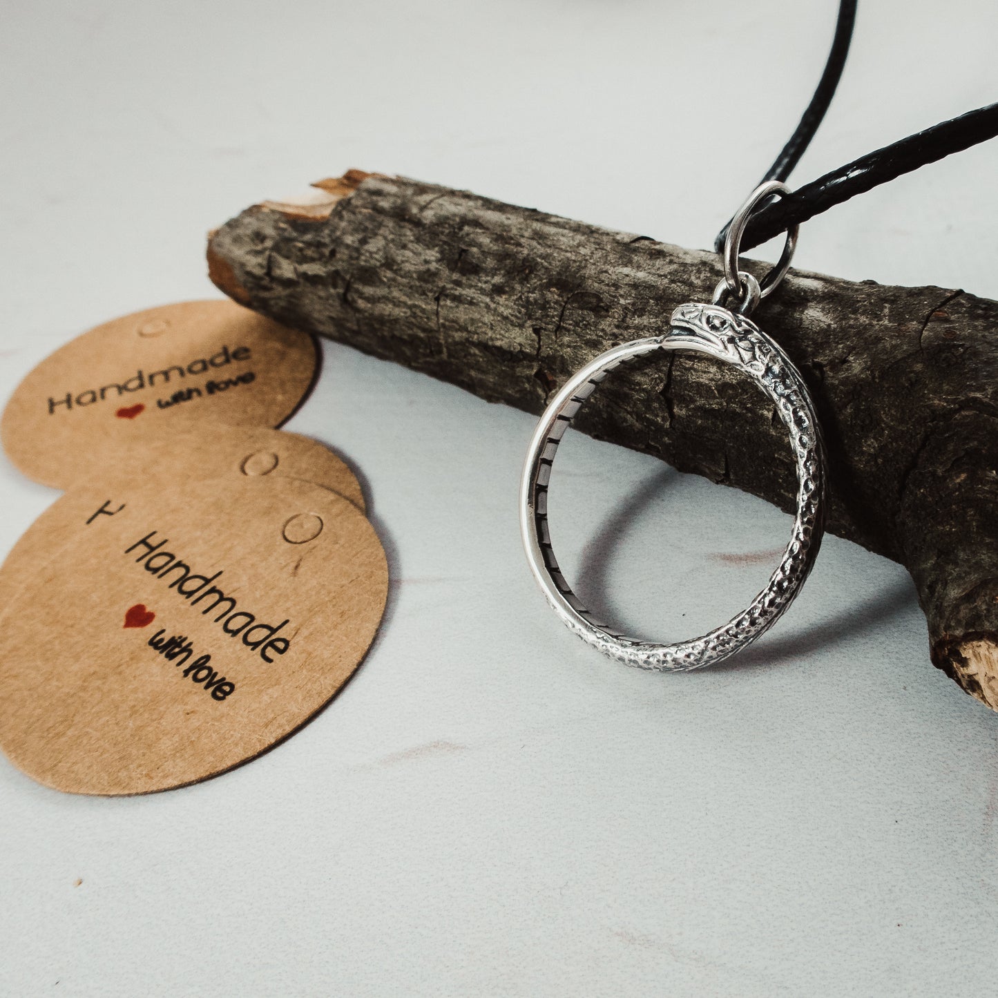 Ouroboros Thin Silver Pendant