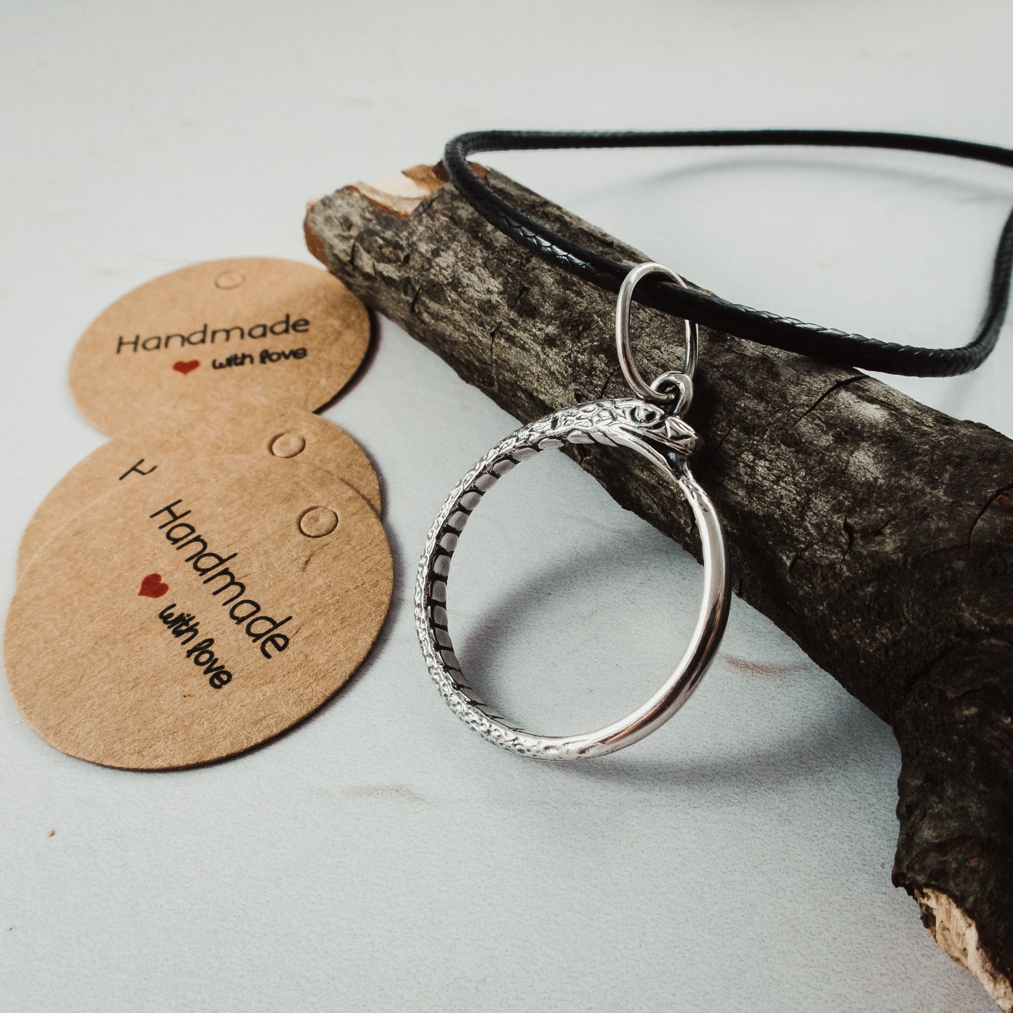 Ouroboros Thin Silver Pendant