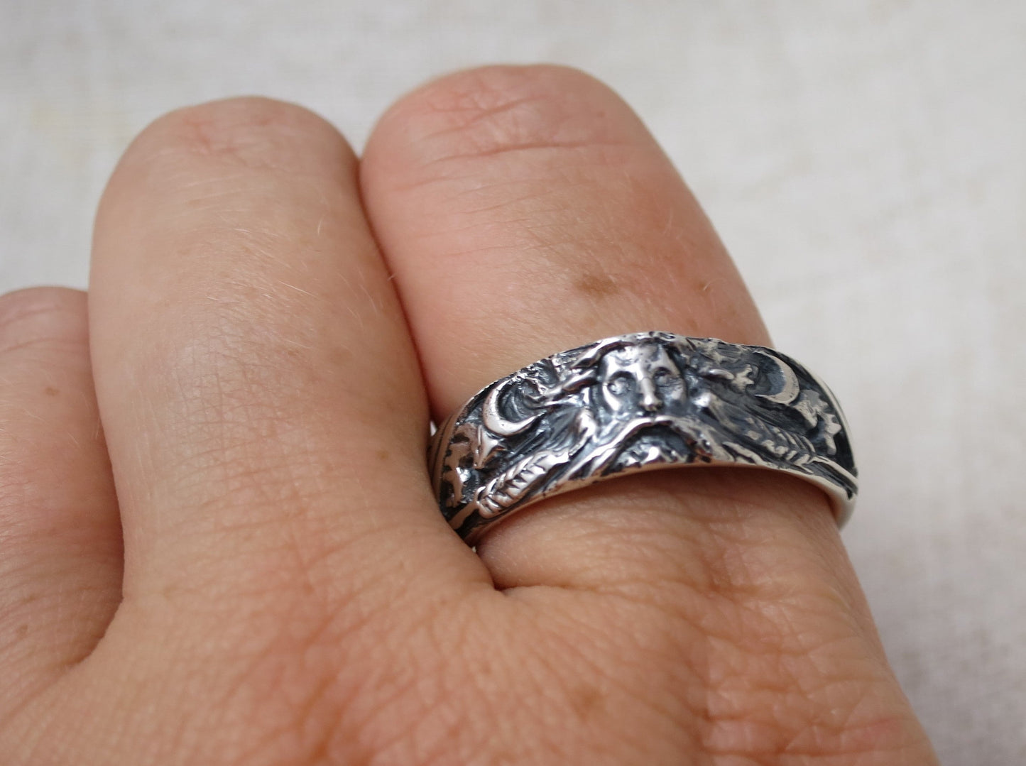 Silver ring Veles God slavic guard