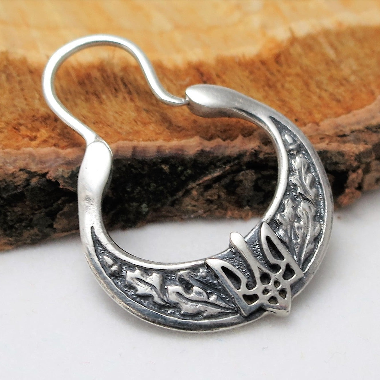 Mens earring ukrainian tryzub sterling silver