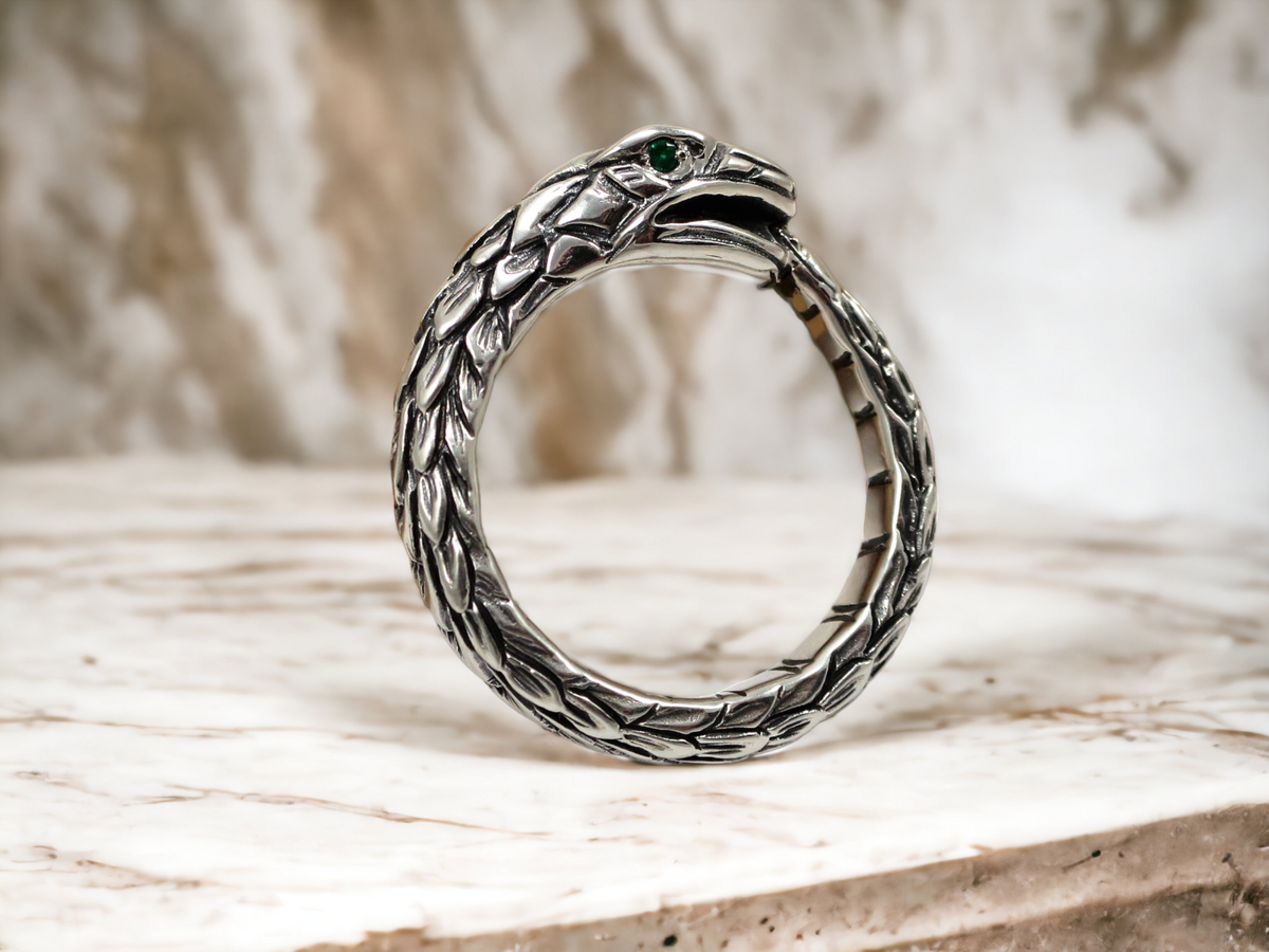Wide Ouroboros Ring – Statement Sterling Silver – RK003s
