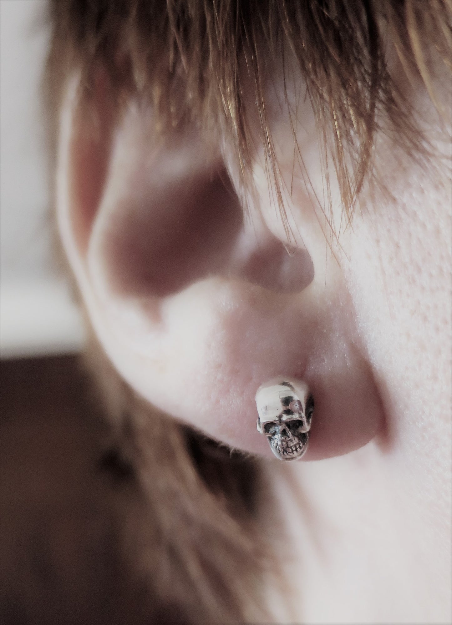 Skull earrings sterling silver natural rubie insertion