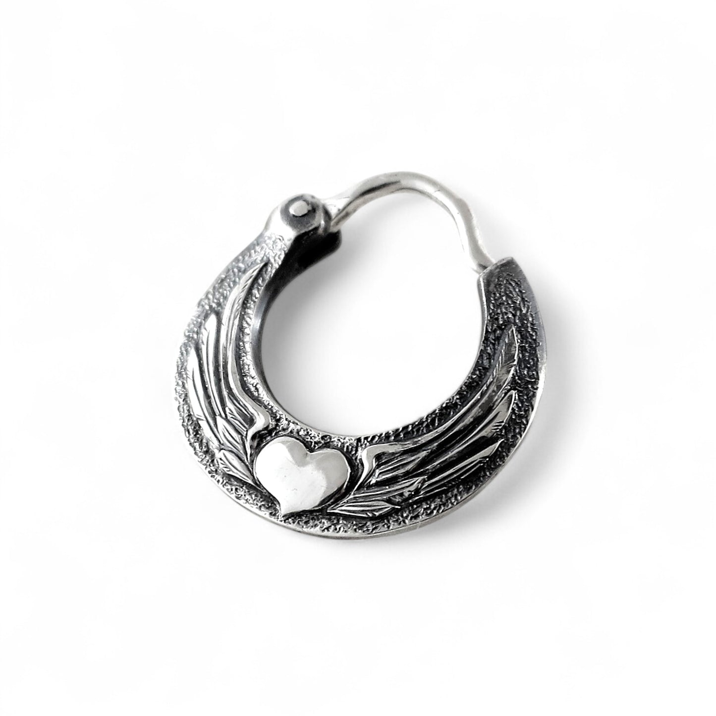 Men's Winged Heart Earring - Sterling Silver - Small Mono Earring - EK016s-1