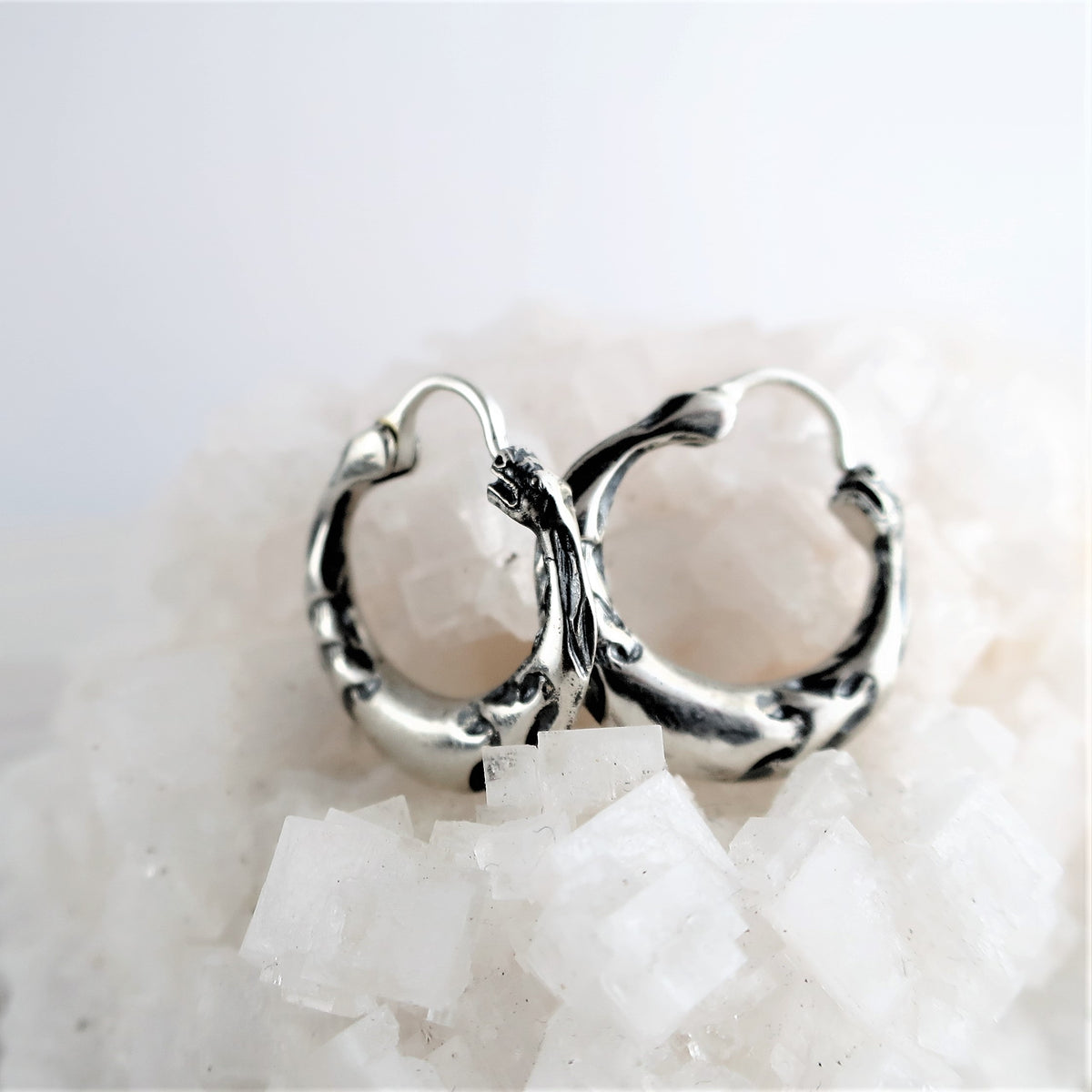 Mens earrings sterling silver Dragon