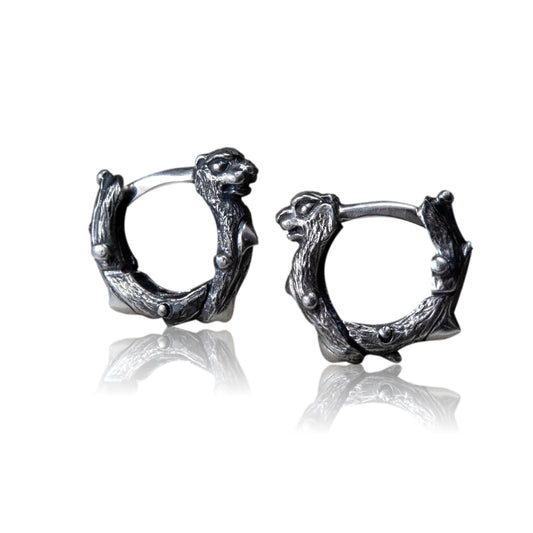 Huggie hoop earrings Dragon sterling silver