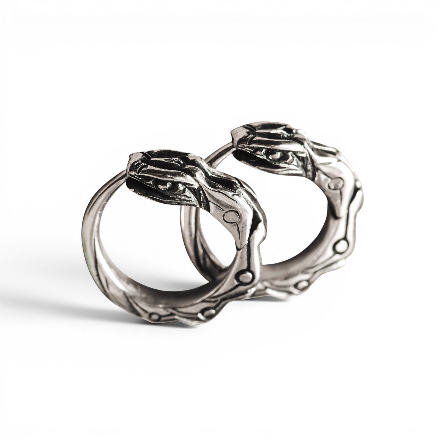 Tiny hoop earrings Ouroboros sterling silver