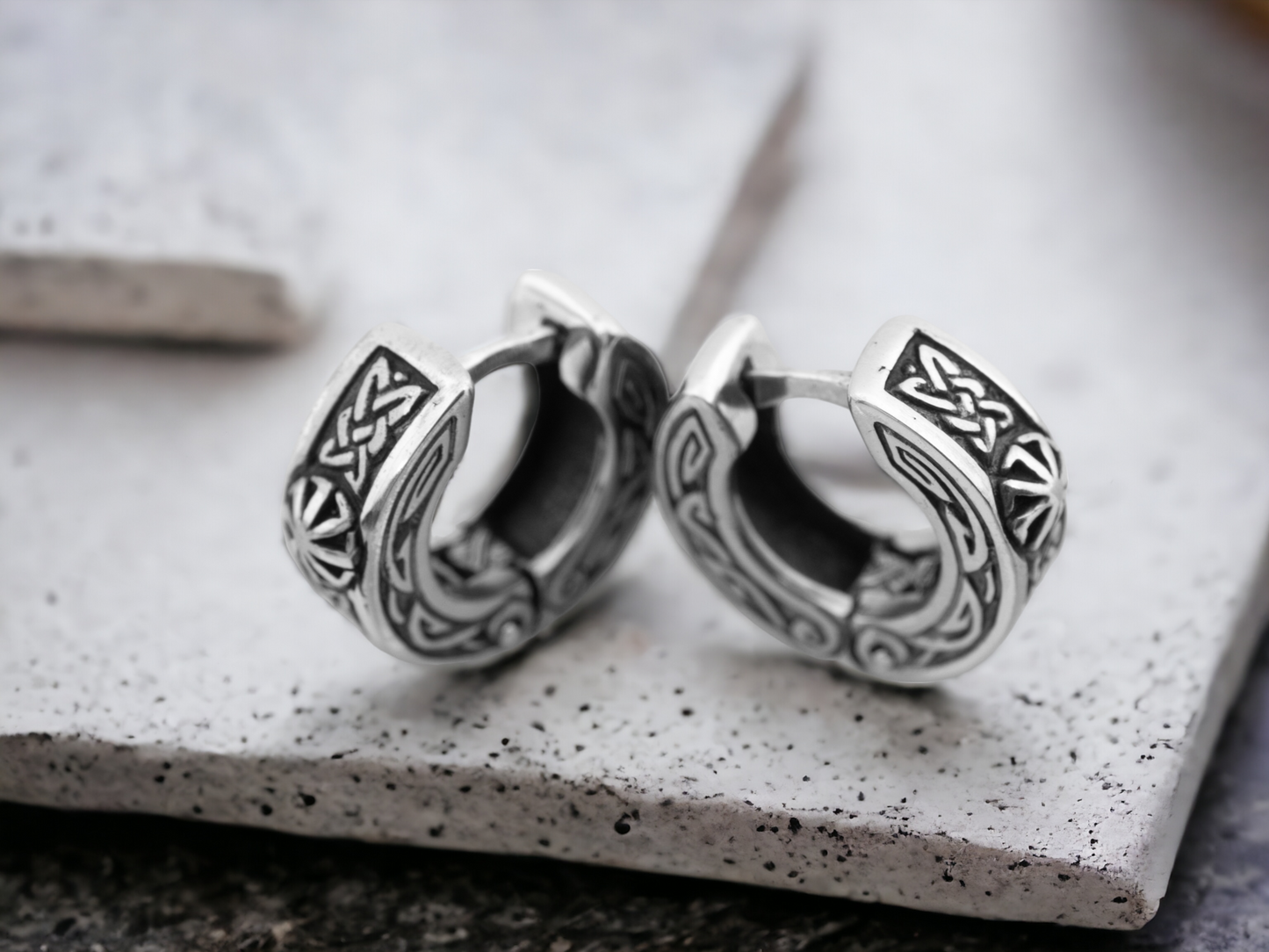 Celtic Viking Huggie Hoop Earrings – Sterling Silver Handmade