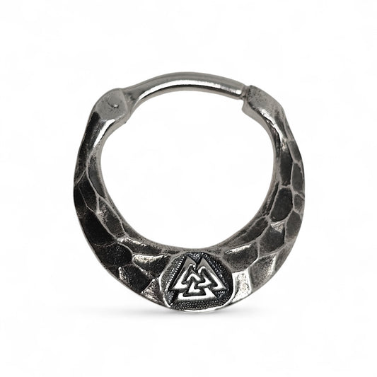 Valknut Septum Ring – Hammered Sterling Silver | Norse Earring | EK131s