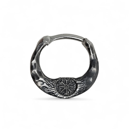 Helm of Awe Septum Ring – Hammered Sterling Silver | Norse Earring | EK132s