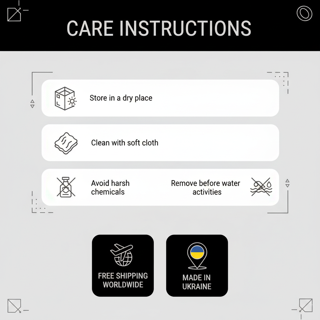 Care instructions with icons and text on a gray background