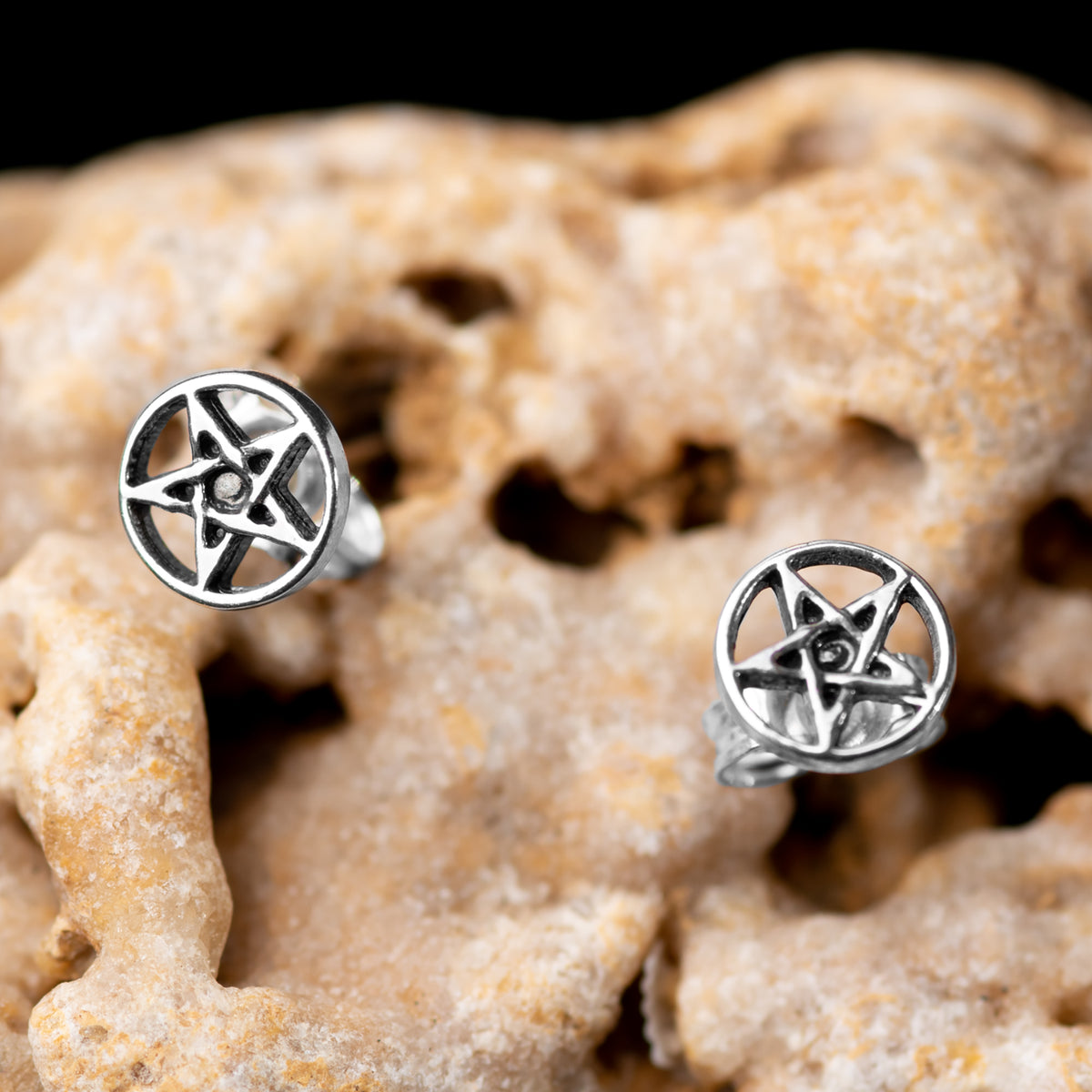 Pentagram Star Stud Earrings – Sterling Silver Pair | Witchy Gothic Jewelry
