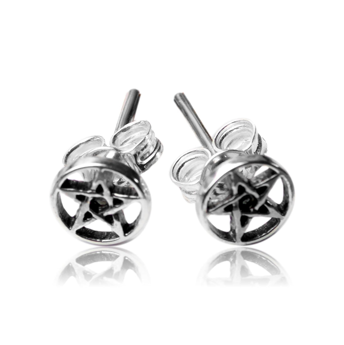 Pentagram Star Stud Earrings – Sterling Silver Pair | Witchy Gothic Jewelry