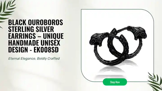 Black Ouroboros Sterling Silver Earrings &ndash; Unique Handmade Unisex Design - ek008sd by@Outfy
