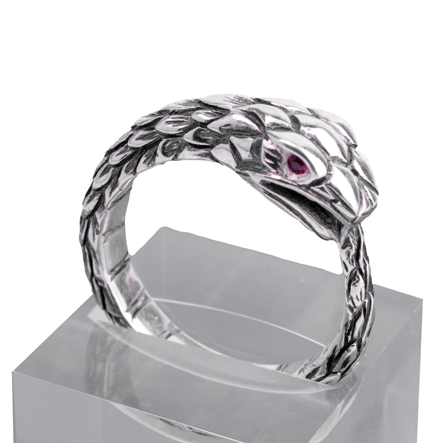 Wide Ouroboros Ring Silver with Cubic Zirconia