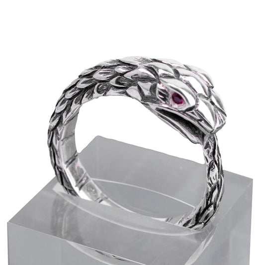 Wide Ouroboros Ring – Statement Sterling Silver – RK003s
